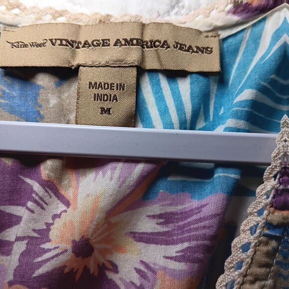 Nine West Vintage America Jeans Sleeveless Blouse SZ M Pearl Snap Buttons Floral - Picture 8 of 11